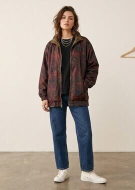 Vintage 90s Lavon Paisley Burgundy Track Jacket M Grunge Streetwear Grandpa
